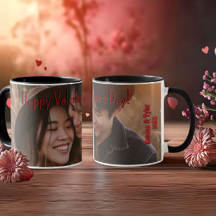 Romantic Valentines foto med namn och datum Mugg