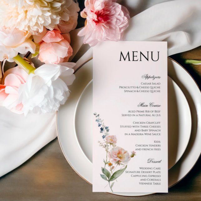 Romantic Vår Blommigt Menu med vilda blommor Meny (Skapare uppladdad)