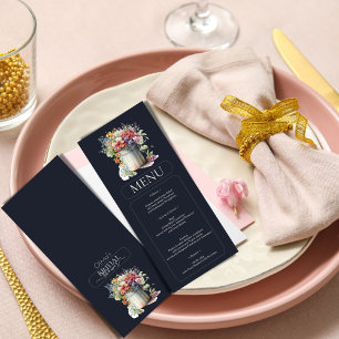 Romantic Vår blommor Vas Möhippa Menu Inbjudningar