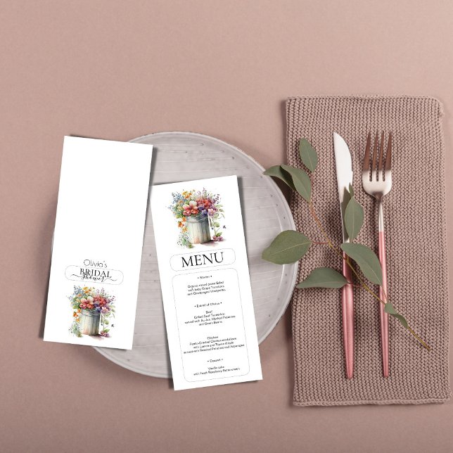 Romantic Vår blommor Vas Möhippa Menu Inbjudningar (Skapare uppladdad)