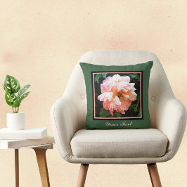Romantic Vår Peach Peony på Grönt Kudde