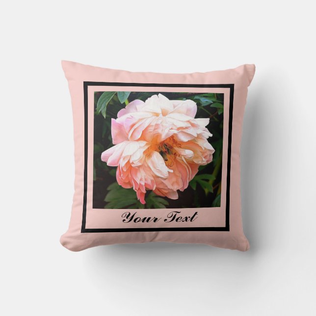 Romantic Vår Peony i Blek Peach Personlig Kudde (Framsida)