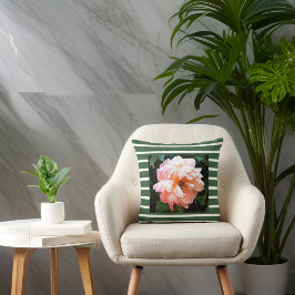 Romantic Vår Peony på Summery Grönt Rand Kudde