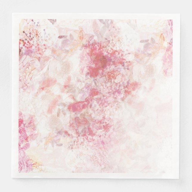 Romantic Vår Rosa Flowers Bröllop Pappersservett (Framsida)