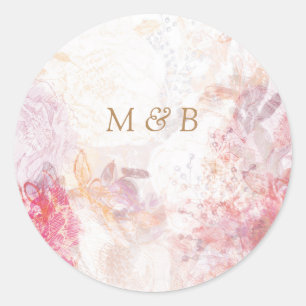 Romantic Vår Rosa Flowers Bröllop Sticker Runt Klistermärke