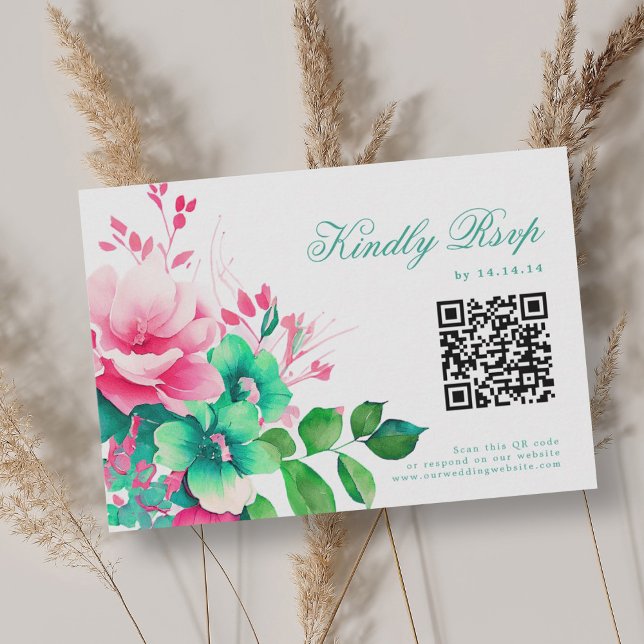 Romantic Vår, sommartid, Blommigt, Bröllop OSA QR (Romantic Spring Summer Floral Wedding RSVP QR)