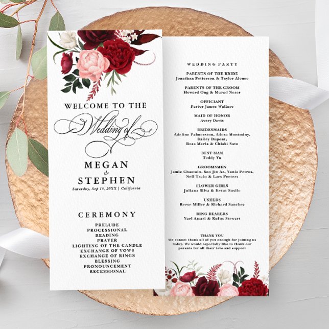 Romantic Vatten färg Burgundy Blommigt Program (Skapare uppladdad)