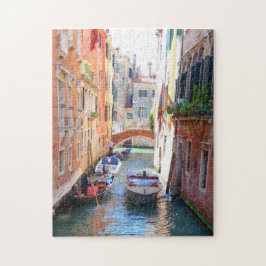 Romantic Venedig-kanalen med bro och båt, Italien Pussel