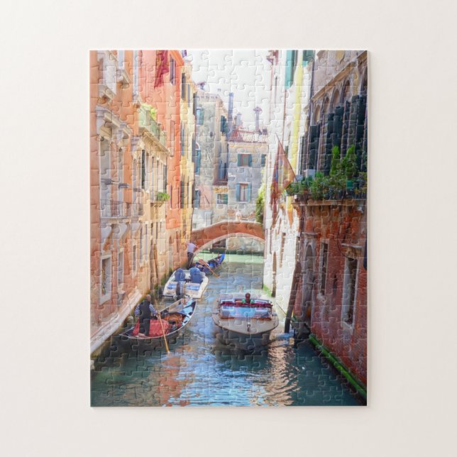 Romantic Venedig-kanalen med bro och båt, Italien Pussel (Vertikal)