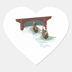 Romantic Venice Gondolas Bröllop Hearts Hjärtformat Klistermärke