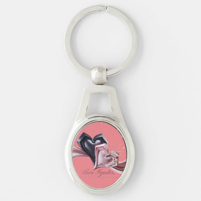 Romantic Vibes Keychain Ovalt Silverfärgad Nyckelring (Framsidan)