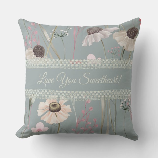 Romantic 🌸 Vild Flowers Chamomile Snöre Kudde (Framsida)