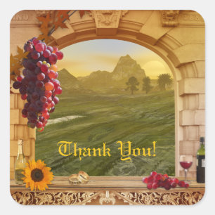 Romantic Vineyard Bröllop Tack Sticker Fyrkantigt Klistermärke