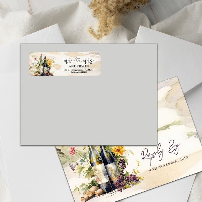 Romantic Vineyard Grapevine Vin Bröllop Adress Returadress Etikett (Romantic Vineyard Grapevine Wine Wedding Address Label)
