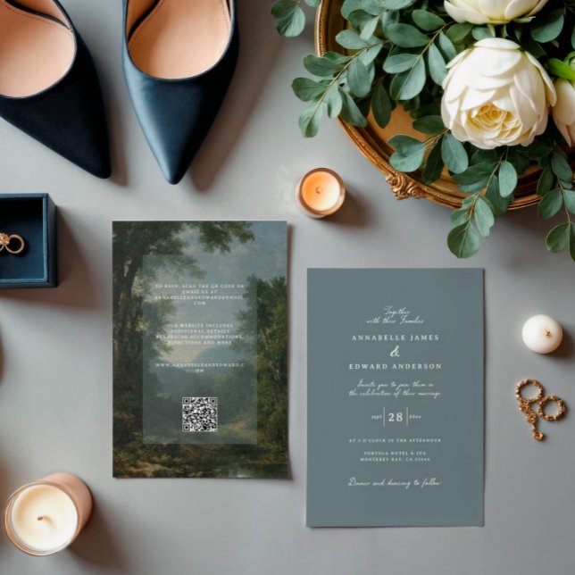 Romantic Vintage Botanical Dusty Blue tapestry Inbjudningar (Skapare uppladdad)