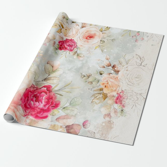 *~* Romantic Vintage Classic Rustic Flowers AR26 Presentpapper (Utrullad)