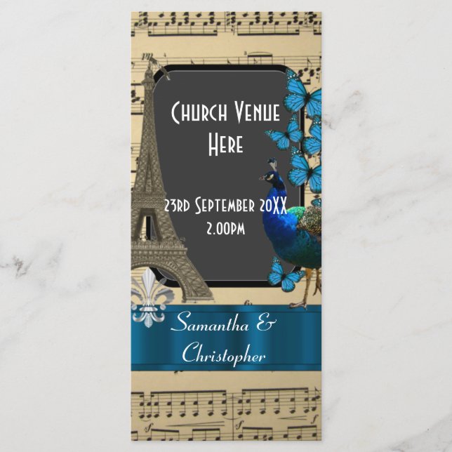 Romantic vintage Paris bröllopsprogram Program (Framsida)