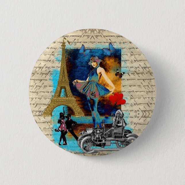 Romantic vintage Paris-kollage Knapp (Framsida)