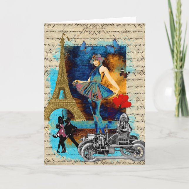 Romantic vintage Paris-kollage Kort (Framsida)