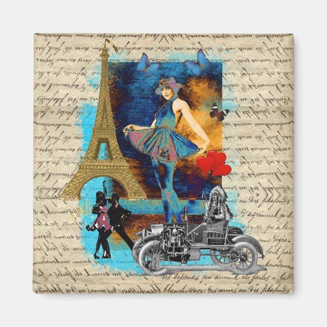 Romantic vintage Paris-kollage Magnet (Framsidan)