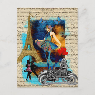 Romantic vintage Paris-kollage Vykort