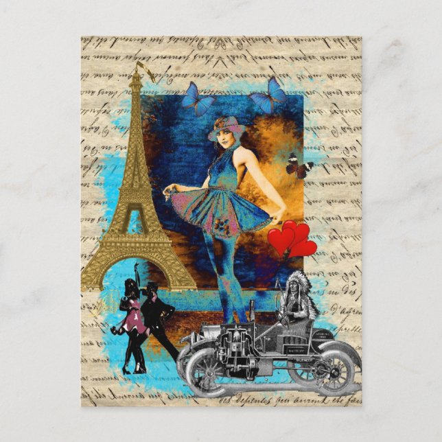 Romantic vintage Paris-kollage Vykort (Framsida)