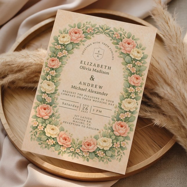 Romantic Vintage Rose Arch Wedding Inbjudningar (Skapare uppladdad)