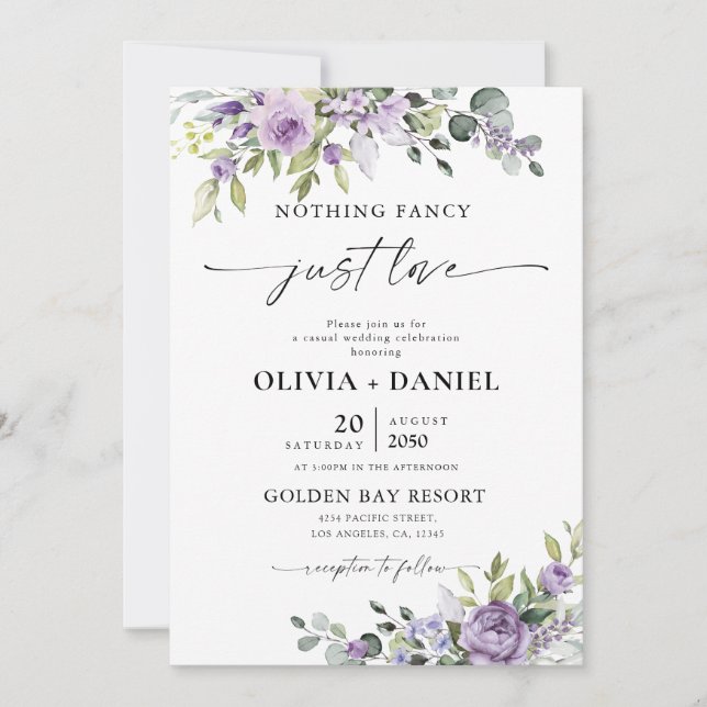 Romantic Violet Flowers Wedding Invitation Inbjudningar (Framsida)