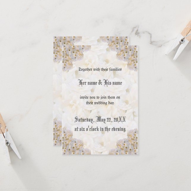 Romantic vit ros bröllopsinbjudan (Fram/Back In Situ)