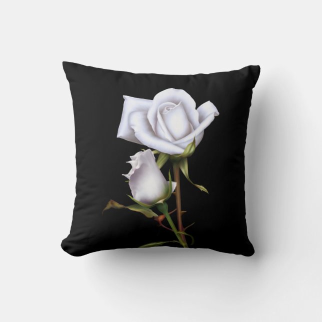 Romantic Vit ros Elegant Blommigt Glam Black Kudde (Framsida)