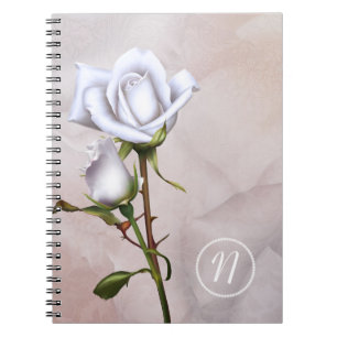 Romantic Vit ros Elegant Blommigt Shabby chic Anteckningsbok Med Spiral