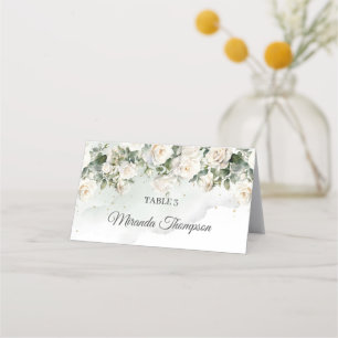 Romantic vit ros Eucalyptus Greenery och Guld Placeringskort