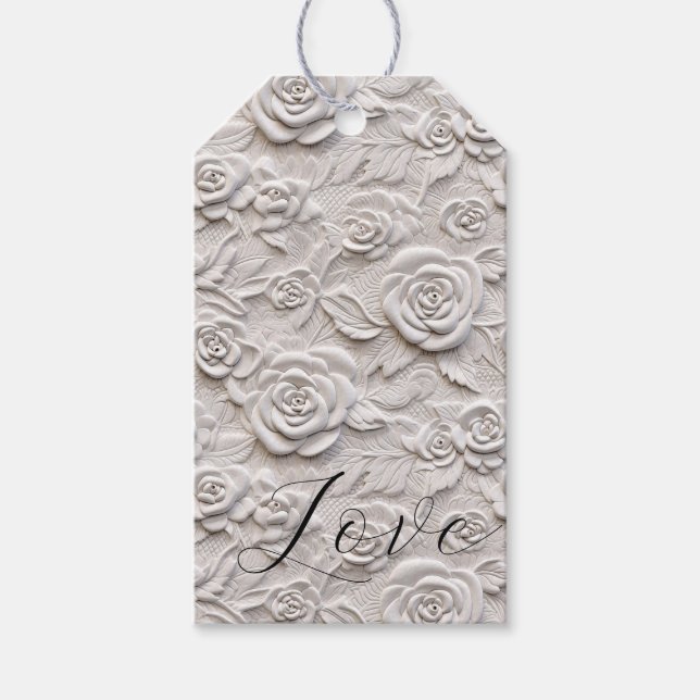 Romantic Vit ros Faux Leather Bröllop Presentetikett (Framsidan)