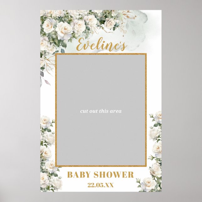Romantic vit ros guld babyduschfotopropp poster (Framsidan)
