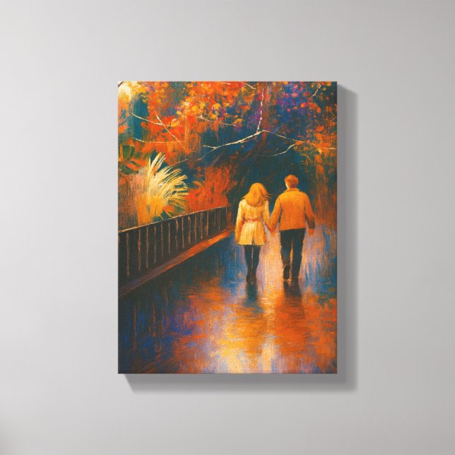 Romantic Walk Autumn Canvas Wall Art (Framsida)