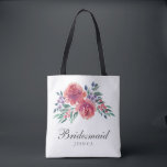 Romantic Watercolor Blommigt Bridesmaid Tygkasse<br><div class="desc">Vackra bridesörväska med två vattenfärgade peonymer ro omgivna av mindre blommor och löv på vit bakgrund.</div>