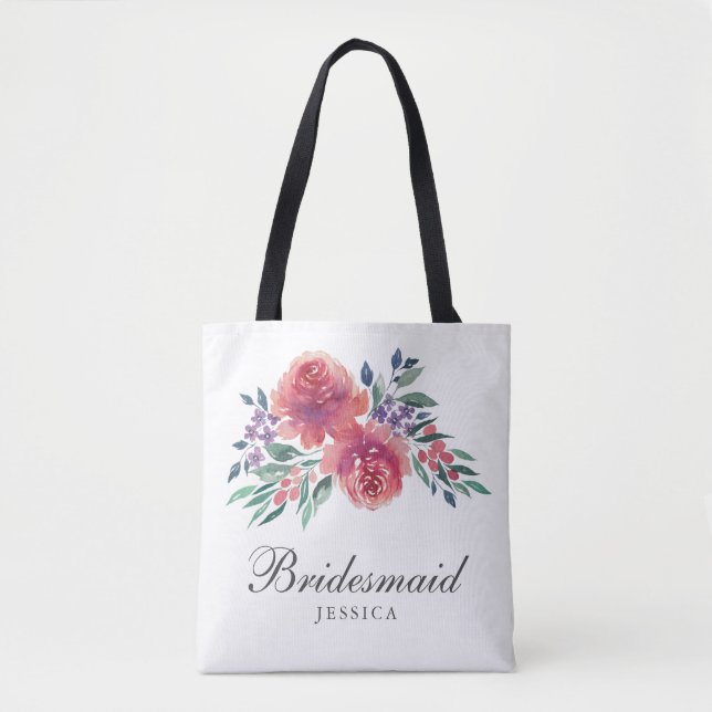 Romantic Watercolor Blommigt Bridesmaid Tygkasse (Framsida)