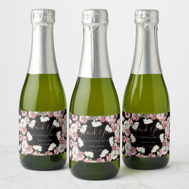 Romantic Watercolor Blommigt Bröllop Tack Mini (Flaskor)
