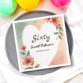 Romantic Watercolor Blommigt Dusty 60 Birthday Pappersservett