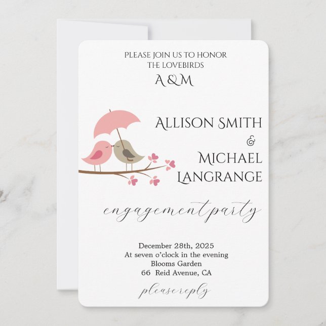 Romantic Watercolor Blush Engagement Party Inbjudningar (Framsida)