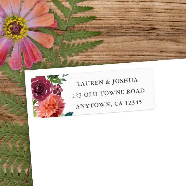 Romantic Watercolor Bouquet | BRÖLLOP ADRESS Returadress Etikett (Skapare uppladdad)