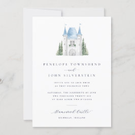 Romantic Watercolor Castle Illustration Bröllop Inbjudningar