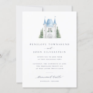 Romantic Watercolor Castle Illustration Bröllop Inbjudningar