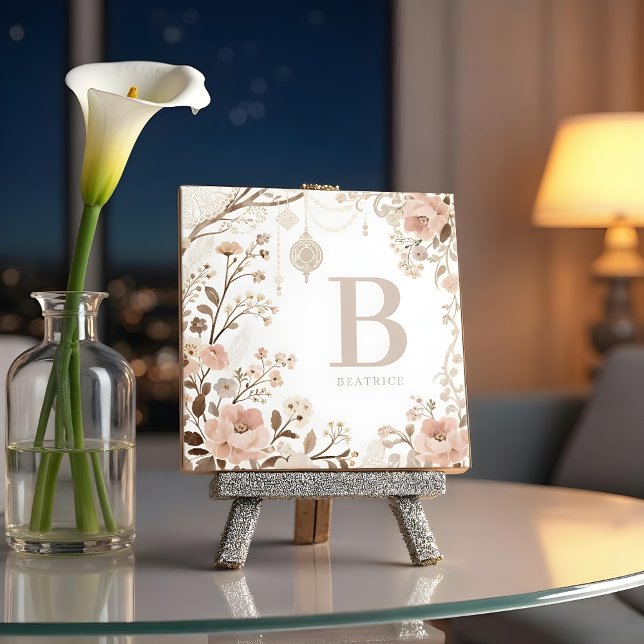 Romantic Watercolor Floral Filigree Design  Kakelplatta (Exquisite Sophisticated Romantic Pastel Watercolor Floral Ceramic Tile Design.)