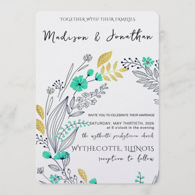 Romantic Watercolor Flower Wreath Wedding Inbjudningar (Framsida)