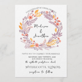 Romantic Watercolor Flower Wreath Wedding Inbjudningar