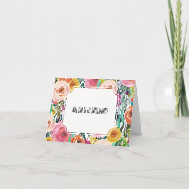 Romantic Watercolor Flowers Bridesmaid Inbjudan (Framsida)