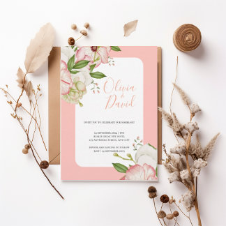 Romantic Watercolor Flowers Elegant Script Invite Inbjudningar