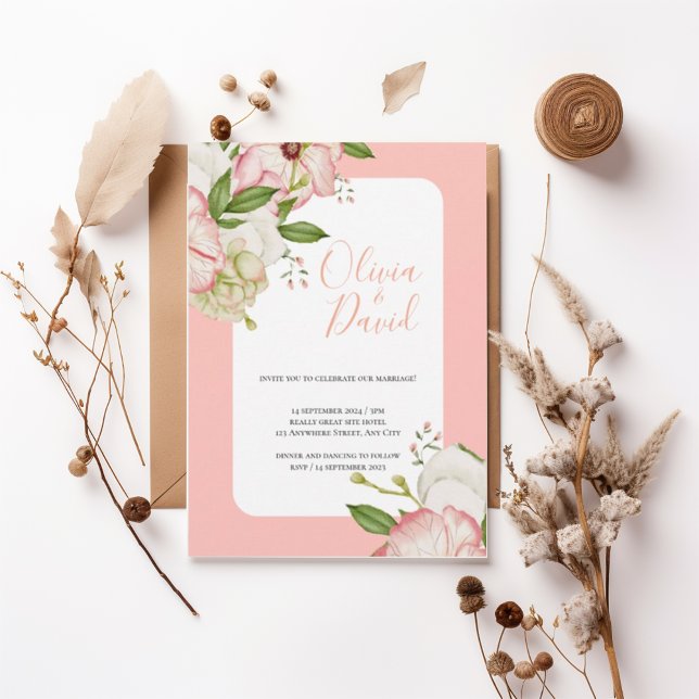 Romantic Watercolor Flowers Elegant Script Invite Inbjudningar (Skapare uppladdad)