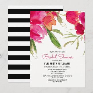 Romantic Watercolor Fuchsia Blommigt Möhippa Inbjudningar